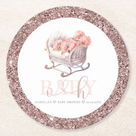 Personlig Baby Shower Glitter Baby Basket Underlägg Papper Rund