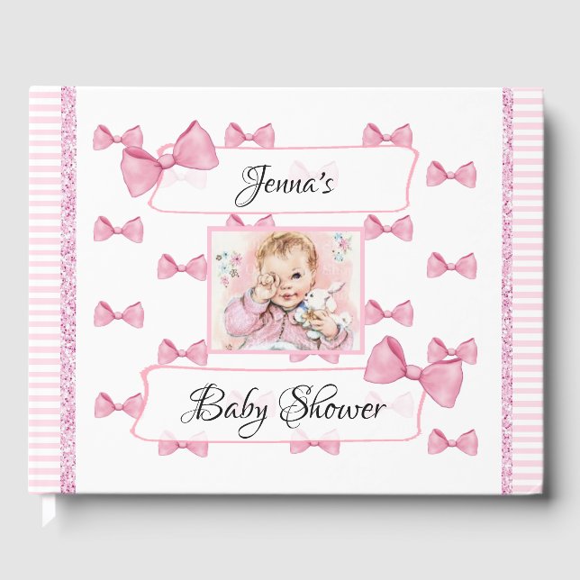 Personlig Baby Shower Guest Bok Rosa (Framsida)