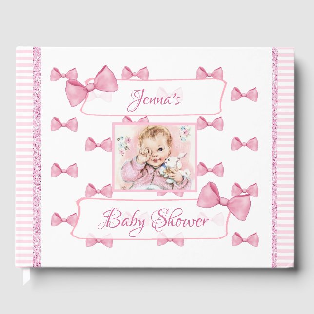 Personlig Baby Shower Guest Bok Rosa (Framsida)