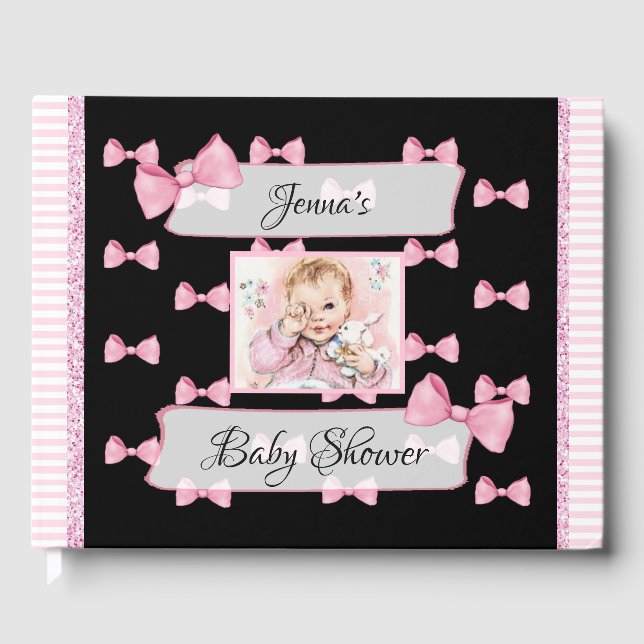 Personlig Baby Shower Guest Bok Rosa Black (Framsida)