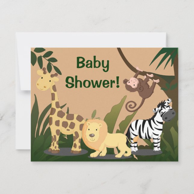 Personlig Baby Shower Inbjudan, jungle Animals Inbjudningar (Framsida)