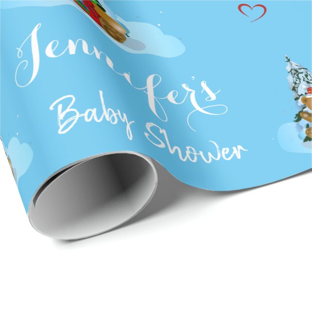 Personlig Baby Shower Nalle Boy Presentpapper (Rullad Hörn)