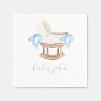 Personlig Baby Shower Napkins, Blue Bow Napkin Pappersservett