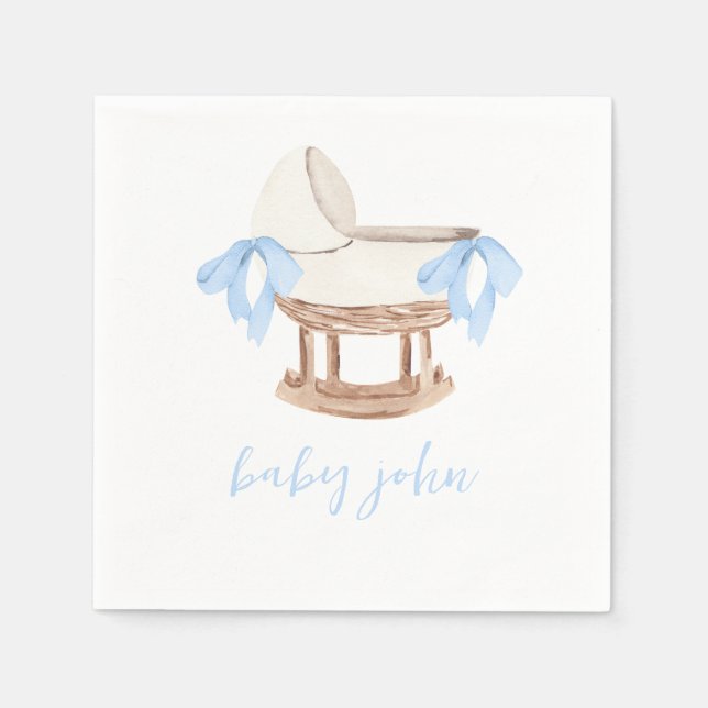 Personlig Baby Shower Napkins, Blue Bow Napkin Pappersservett (Framsidan)
