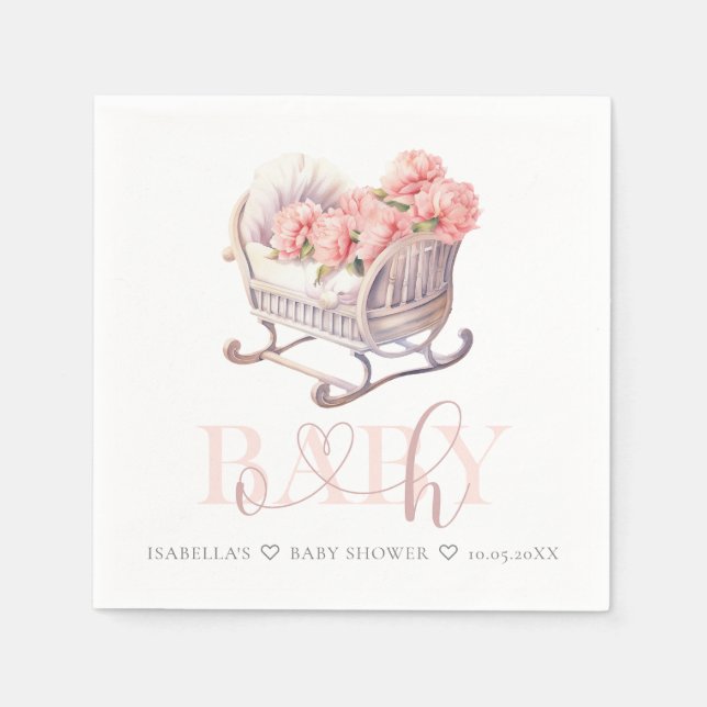 Personlig Baby Shower pastel Baby Basket Pappersservett (Framsidan)