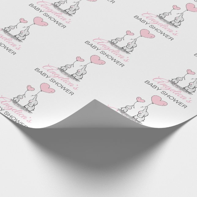Personlig BABY SHOWER Rosa Elephant GIRL Presentpapper (Hörn)