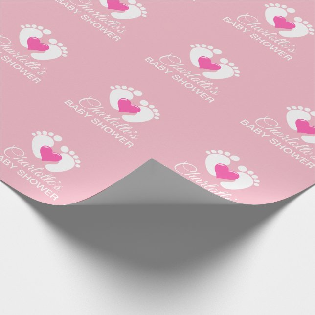 Personlig BABY SHOWER Rosa Feet Heart GIRL Presentpapper (Hörn)