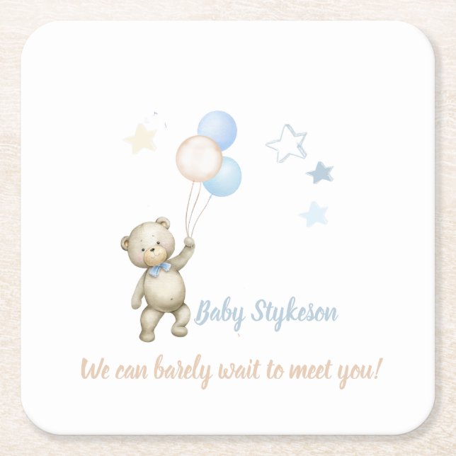 Personlig Baby Shower Underlägg Nalle Blue (Framsidan)
