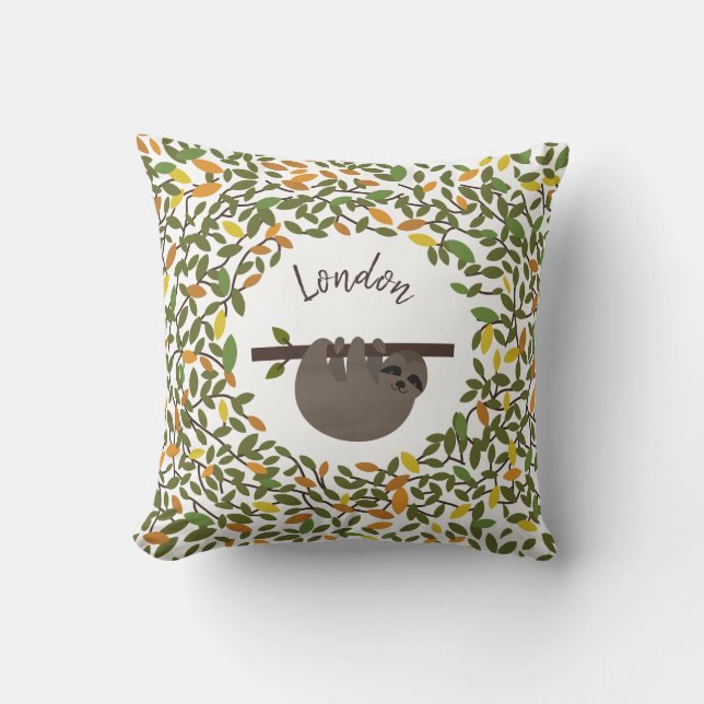 Personlig Baby Sloth Autumn Greenery Pillow Kudde (Framsida)