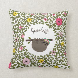 Personlig Baby Sloth Blommigt Pillow Kudde