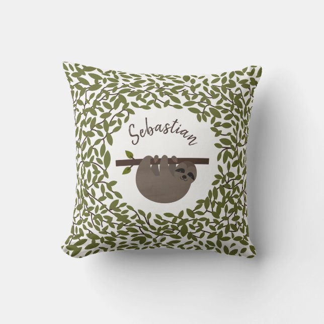 Personlig Baby Sloth Greenery Pillow Kudde (Framsida)
