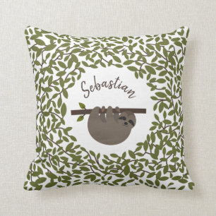 Personlig Baby Sloth Greenery Pillow Kudde