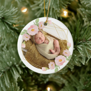 Personlig baby som först christmas-blomman ram julgransprydnad keramik