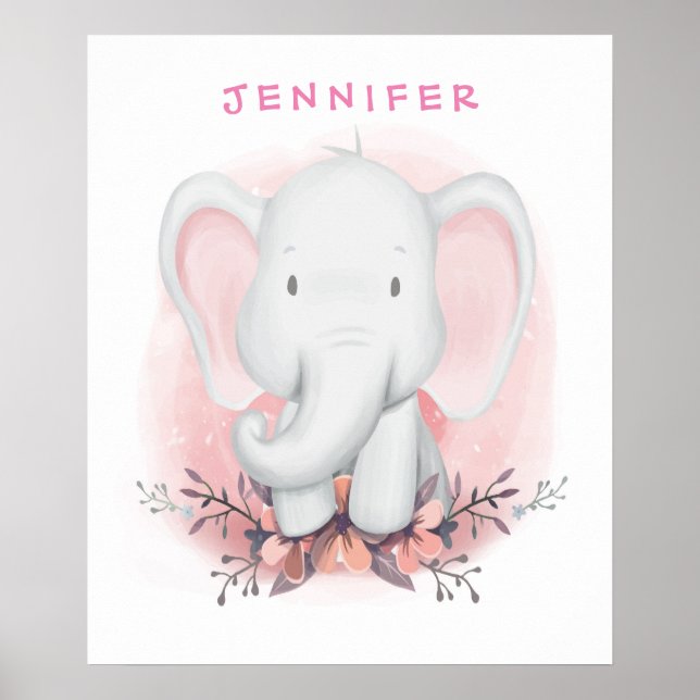 Personlig Baby Tecknad Elephant Poster (Framsidan)