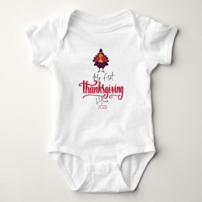 Personlig Baby Turkiet Första Thanksgivingen T Shirt (Framsida)