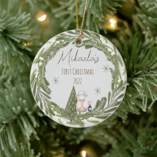 Personlig Baby under den första julklappen Julgransprydnad Keramik