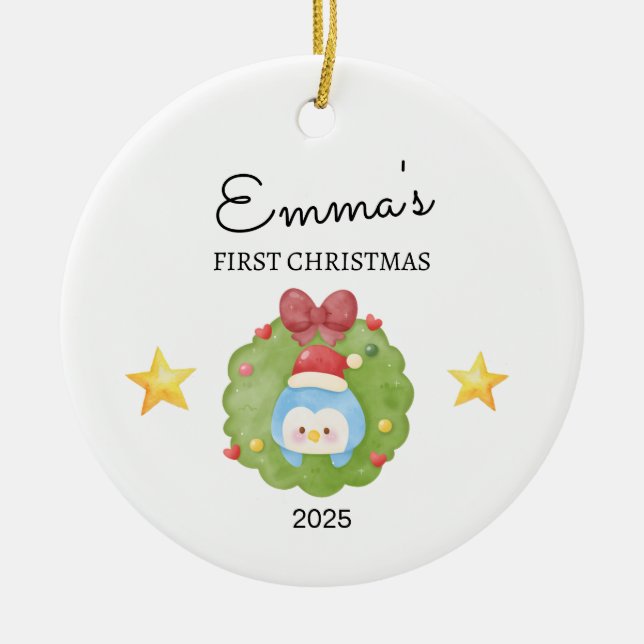 Personlig Baby under första julen, Penguin Gift Julgransprydnad Keramik (Framsidan)