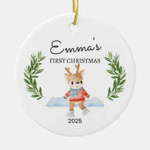 Personlig Baby under första julen, Reindeer Gift Julgransprydnad Keramik