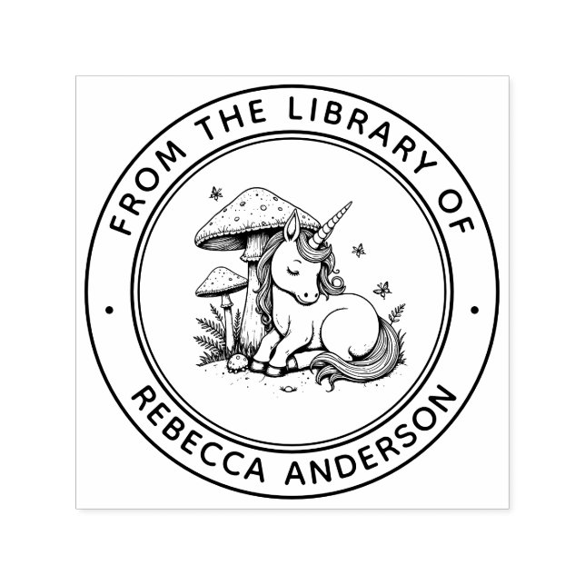 Personlig Baby Unicorn Toadstool Bibliotek Bok Självfärgande Stämpel (Design)