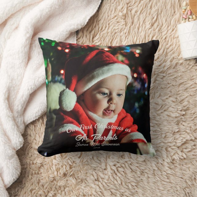 Personlig baby vår första jul som förälder kudde (Filt)