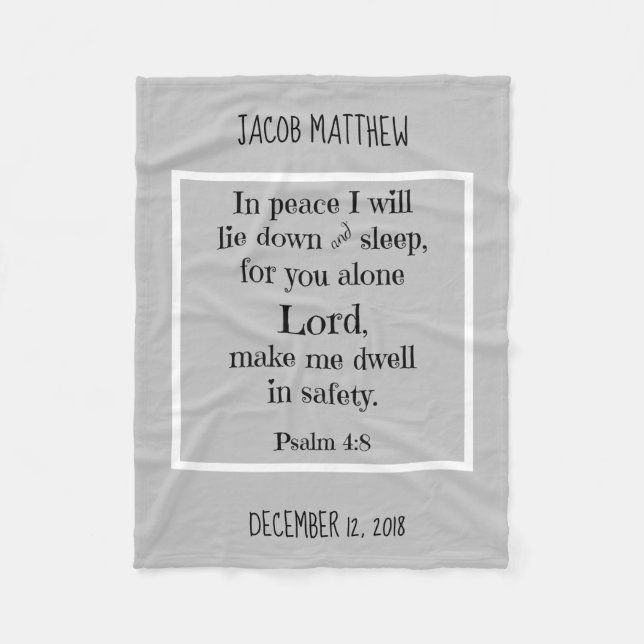 Personlig Baby, w Natt Prayer (Psalm 4:8) Fleecefilt (Framsidan)