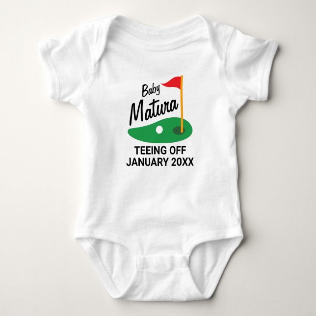 Personlig babyannonsering med golf-tema t shirt (Framsida)