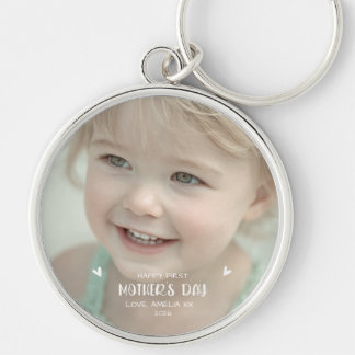 Personlig Babybild Glad första mors dag Rund Silverfärgad Nyckelring