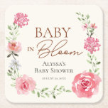 Personlig Babydusch gynnar Baby i blomning Underlägg Papper Kvadrat<br><div class="desc">Ge var en souvenir för att minnas mamma-to-be:s Baby i Bloom,  den tematiska babyduschen med dessa anpassningsbar underlägg. Med mina vattenfärgblommor,  ponnyer,  ro,  löv och några vilda blommor. Rosa,  grönt och persikor på grädde.</div>
