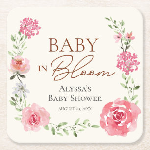 Personlig Babydusch gynnar Baby i blomning Underlägg Papper Kvadrat