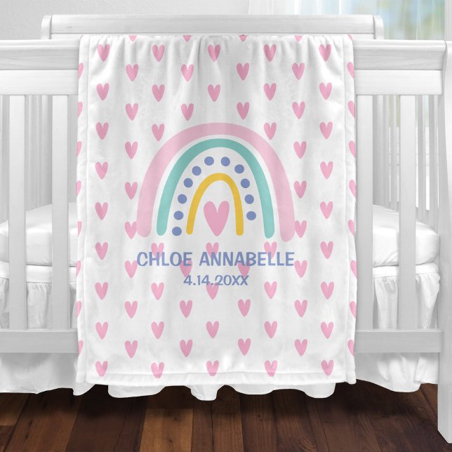 Personlig Babyflicka Regnbåge och Hjärtan Fleecefilt (Skapare uppladdad)