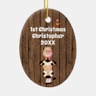 Personlig BabyFörsta julklappen Boskap Julgransprydnad Keramik