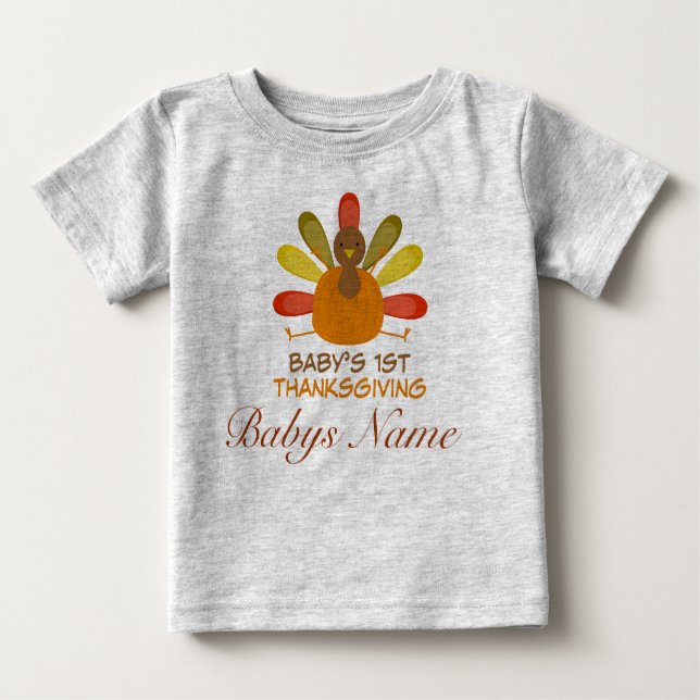 Personlig Babys 1:a Thanksgivingen Cute Turkey Tee (Framsida)