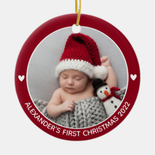 Personlig Babys första julfoto Namn år Julgransprydnad Keramik