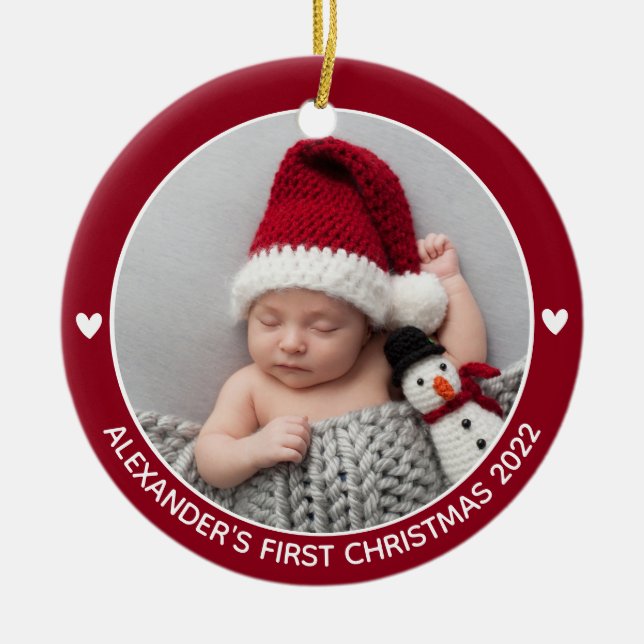 Personlig Babys första julfoto Namn år Julgransprydnad Keramik (Framsidan)