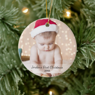 Personlig Babys första julfoto Namn år Julgransprydnad Keramik