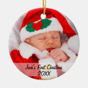 Personlig Babys första julfoto Namn år Julgransprydnad Keramik