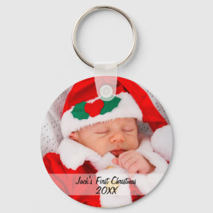 Personlig Babys första julfoto Namn år Nyckelring