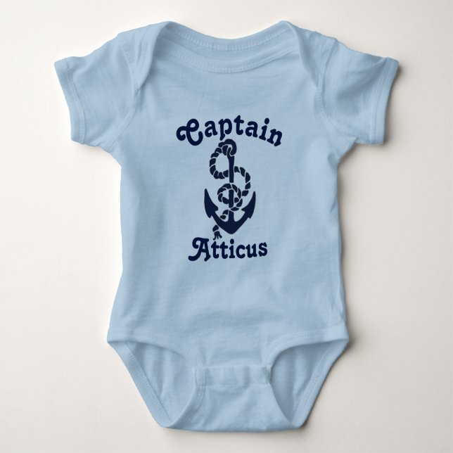 Personlig Babys Namn marinkaptenen Blue Nautical Tee Shirt (Framsida)