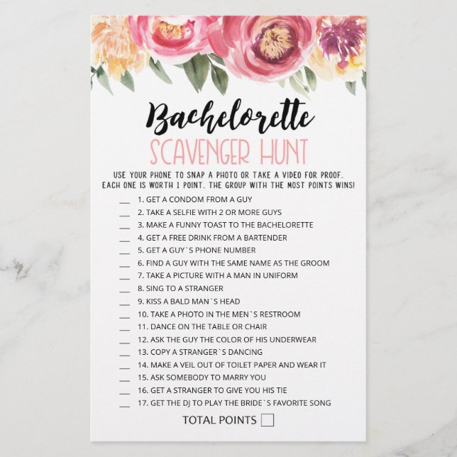 Personlig Bachelorette Scavenger Hunt-vilt (Framsida)