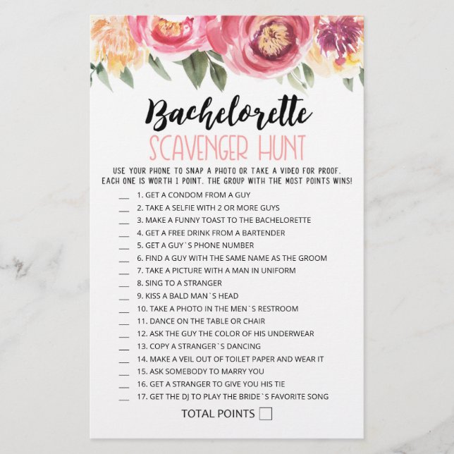 Personlig Bachelorette Scavenger Hunt-vilt (Framsida)