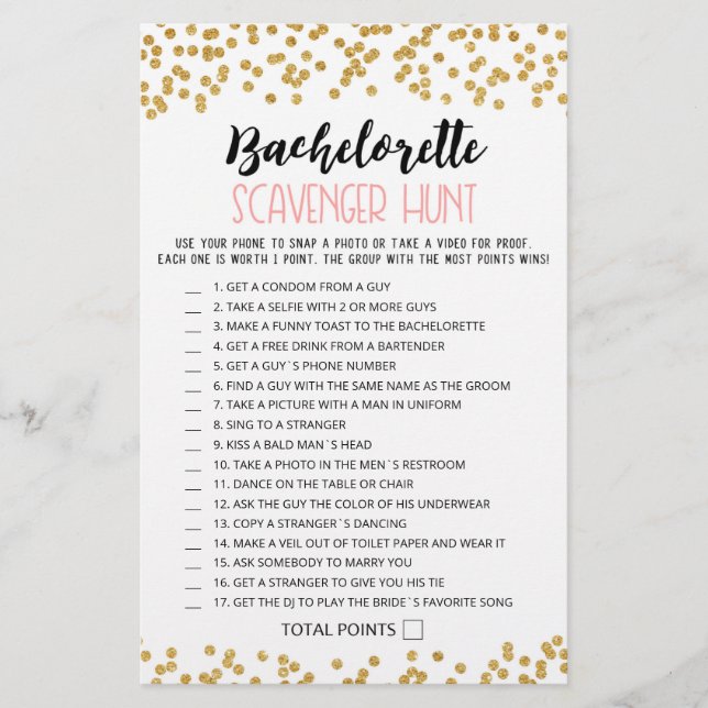 Personlig Bachelorette Scavenger Hunt-vilt (Framsida)
