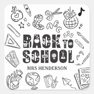 Personlig "Back to School Doodle" Lärare Fyrkantigt Klistermärke