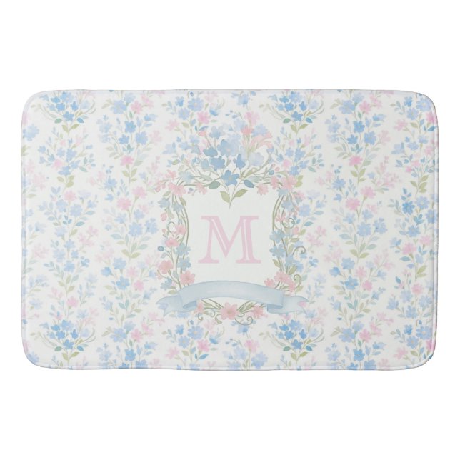 Personlig badmattor med blomster monogram badrumsmatta (Framsidan)