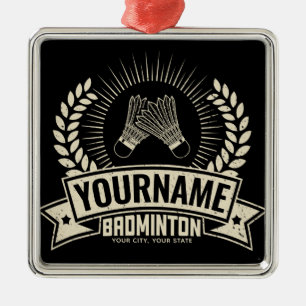 Personlig Badminton Player Namn Racquet Sports Julgransprydnad Metall
