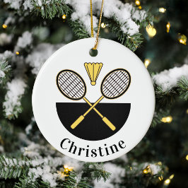 Personlig Badminton Rackets & Bird Gult Black Julgransprydnad Keramik