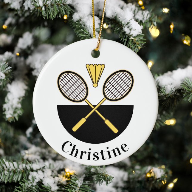 Personlig Badminton Rackets & Bird Gult Black Julgransprydnad Keramik (Skapare uppladdad)