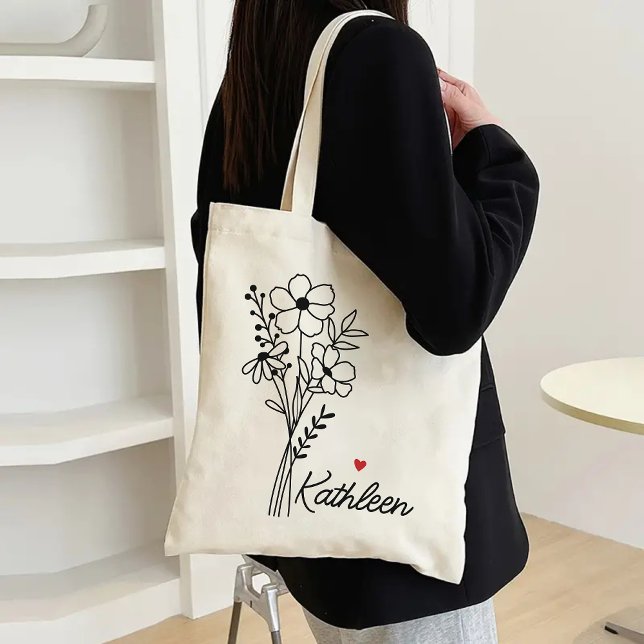 Personlig Bag för henne, Wildblommor Bag för Mamma Tygkasse (bridesmaid gift, bachelorette gift, bridal shower gift, coworker gift, teacher gift, Gift for her)