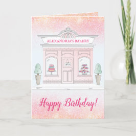Personlig Bakery Grattis på födelsedagen Rosa Glit Kort