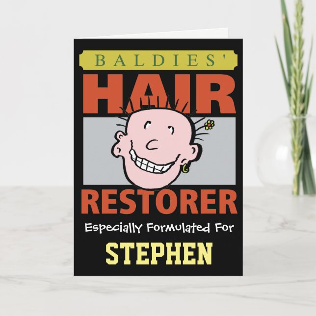 Personlig Baldies Hair Restorer. Funny Bald Man Kort (Framsida)