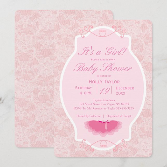Personlig Ballerina Baby Shower-inbjudan Inbjudningar (Fram/baksida)